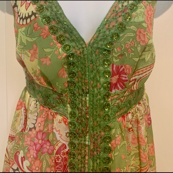 NWT Bisou Bisou green/yellow embellished size small top. - Picture 2 of 7